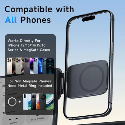 Magnetic Car Phone Mount – N52 Dual Magnet, 360° Rotation, Foldable Dashboard Holder for iPhone & All Phones