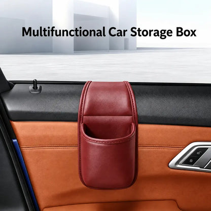 Leather Car Door Storage Pocket - Double-Layer Organizer with Flannel Lining & Residue-Free Adhesive for Sedans, SUVs & Trucks