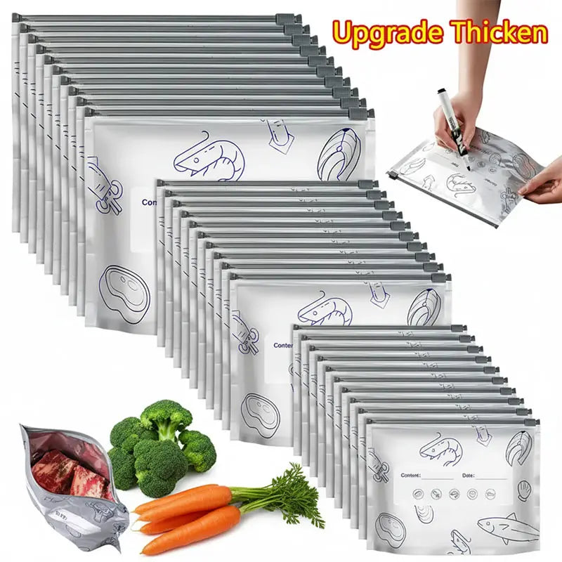 Reusable Aluminum Foil Food Storage Bags with Zipper Lock & Labels – Freezer Safe, Stand-Up Design