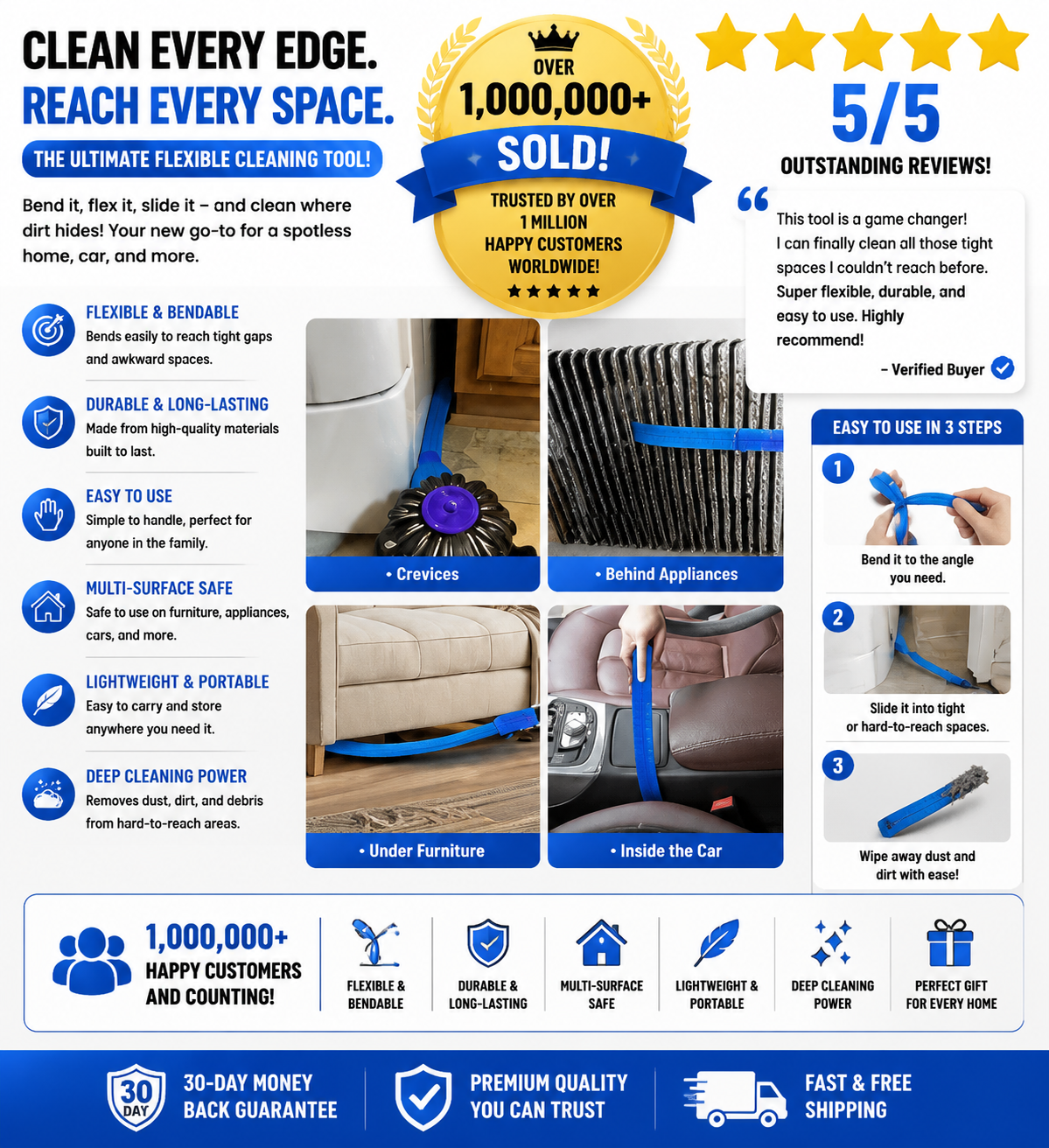 Sealegend Dryer Vent Cleaner Kit – Vacuum Hose Attachment with Stretch Universal Connector, Lint Remover Tool, Blue