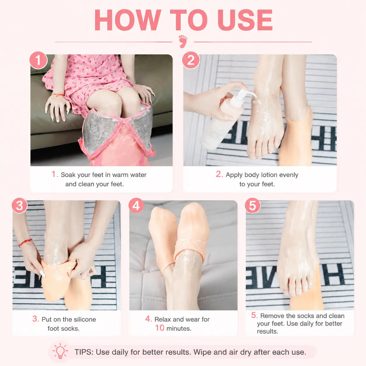 Reusable Silicone Foot Care Socks – Moisturizing Heel Mask Socks for Dry Cracked Feet, Soft Gel Foot Covers, Home Spa Pedicure Treatment