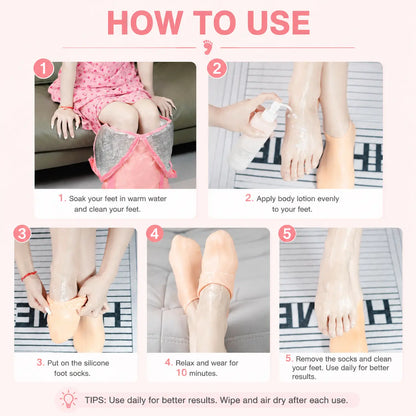 Reusable Silicone Foot Care Socks – Moisturizing Heel Mask Socks for Dry Cracked Feet, Soft Gel Foot Covers, Home Spa Pedicure Treatment