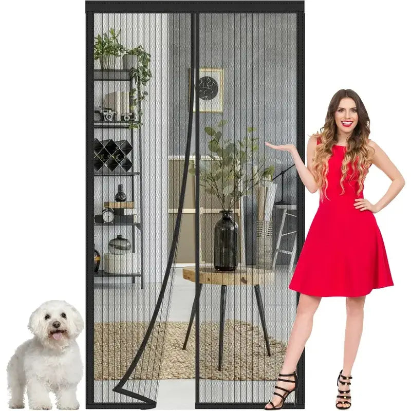 Mesh Mosquito Screen Door Curtain for Sliding Screen Doors, 72"x80" - 34 Pieces Magnets, Self-Adhesive Hook Tape, Hands-Free Easy Passage, Breathable, Portable, Easy to Clean for Balcony, Bedroom, Children's Room