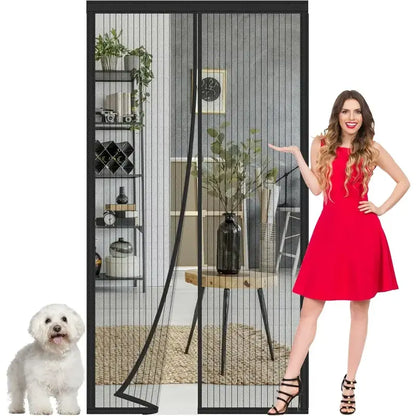 Mesh Mosquito Screen Door Curtain for Sliding Screen Doors, 72"x80" - 34 Pieces Magnets, Self-Adhesive Hook Tape, Hands-Free Easy Passage, Breathable, Portable, Easy to Clean for Balcony, Bedroom, Children's Room