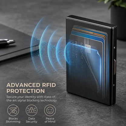 RFID Blocking Metal Card Holder - Ultra-Slim Stainless Steel Business Card Case, Secure ID Protector for Men | Travel & Gift