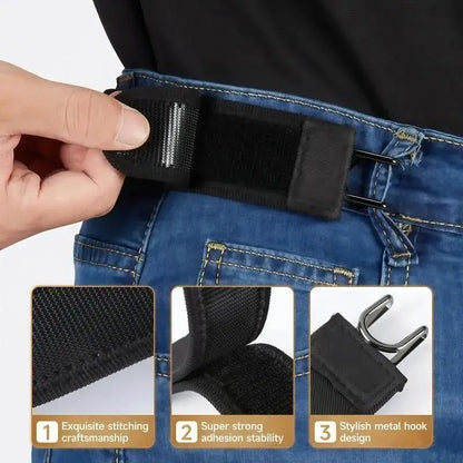 No Show Invisible Belt for Men & Women - Adjustable Non-Elastic Fabric Belt with Metal Hook for Jeans & Pants