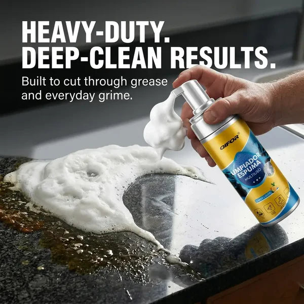 QIFOR Multi-Purpose Foam Cleaner – Heavy-Duty Grease & Stain Remover, No-Scrub Foaming Action, Lemon Scent | Safe for Car, Kitchen, Marble, Bathroom, Aluminum
