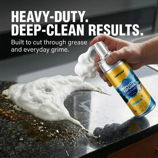 QIFOR Multi-Purpose Foam Cleaner – Heavy-Duty Grease & Stain Remover, No-Scrub Foaming Action, Lemon Scent | Safe for Car, Kitchen, Marble, Bathroom, Aluminum