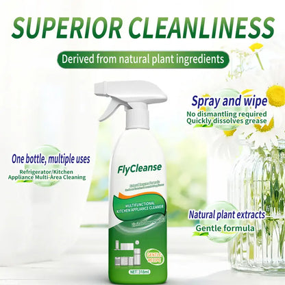 FlyCleanse Natural Enzyme Formula Kitchen Cleaning Spray - Fast-Acting Household Grease & Mold Remover Liquid, for Kitchen Stoves & Range Hoods, 318 ml Bottle, 24-Month Shelf Life, Father's Day Gift Idea