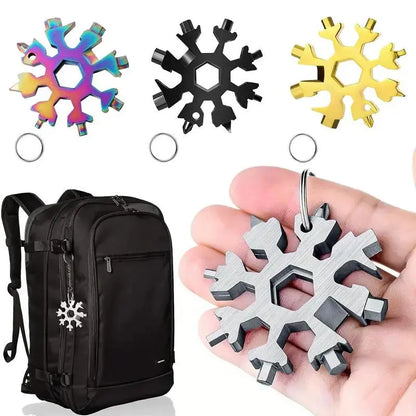 18-in-1 Snowflake Multi-Tool – Stainless Steel Wrench, Screwdriver & Bottle Opener for Outdoor Survival