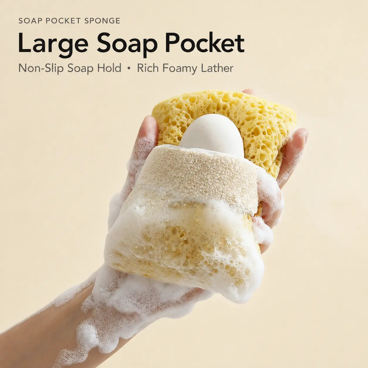 Soft Bath Sponge with Soap Pocket, Quick Foaming Shower Scrub Sponge for Smooth Skin & Daily Body Cleaning