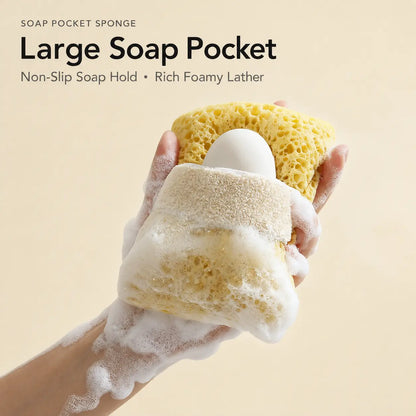Soft Bath Sponge with Soap Pocket, Quick Foaming Shower Scrub Sponge for Smooth Skin & Daily Body Cleaning