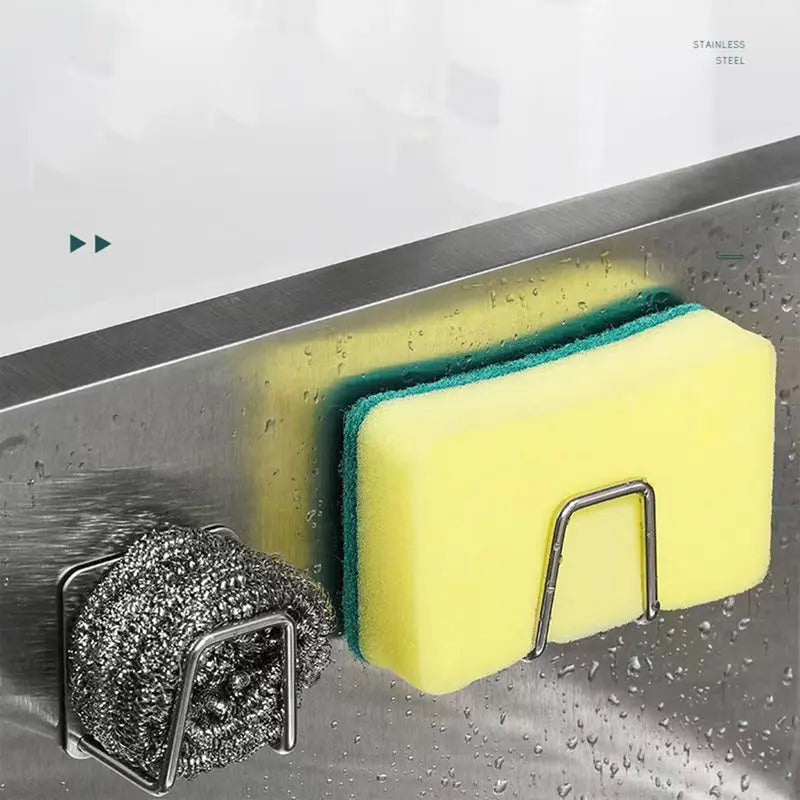 Adhesive Sponge Holder for Kitchen Sink - Stainless Steel Rust Proof Waterproof Sink Caddy