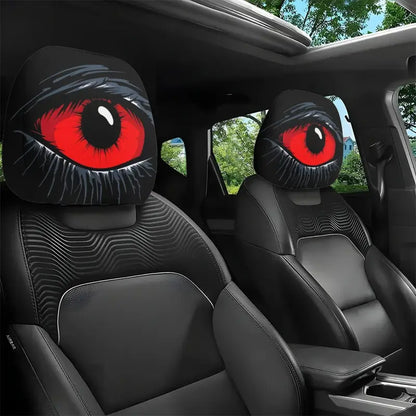 2 Pcs Red Devil's Eye Car Headrest Covers – Gothic Style, Washable