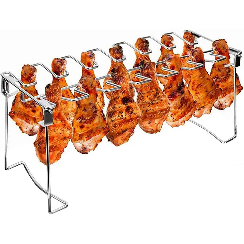 Metal Chicken Drumstick Rack, Multi-Grid Non-Stick Grill Rack, Dishwasher-Safe BBQ Accessory for Camping and Outdoor Cooking
