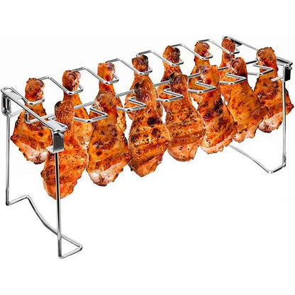 Metal Chicken Drumstick Rack, Multi-Grid Non-Stick Grill Rack, Dishwasher-Safe BBQ Accessory for Camping and Outdoor Cooking