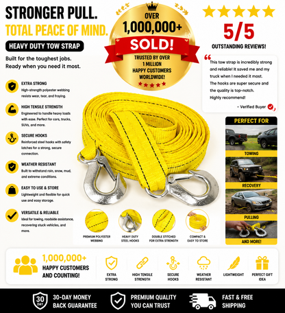 Car Tow Strap – 4m, 5-Ton, Double-Layer with Portable Bag