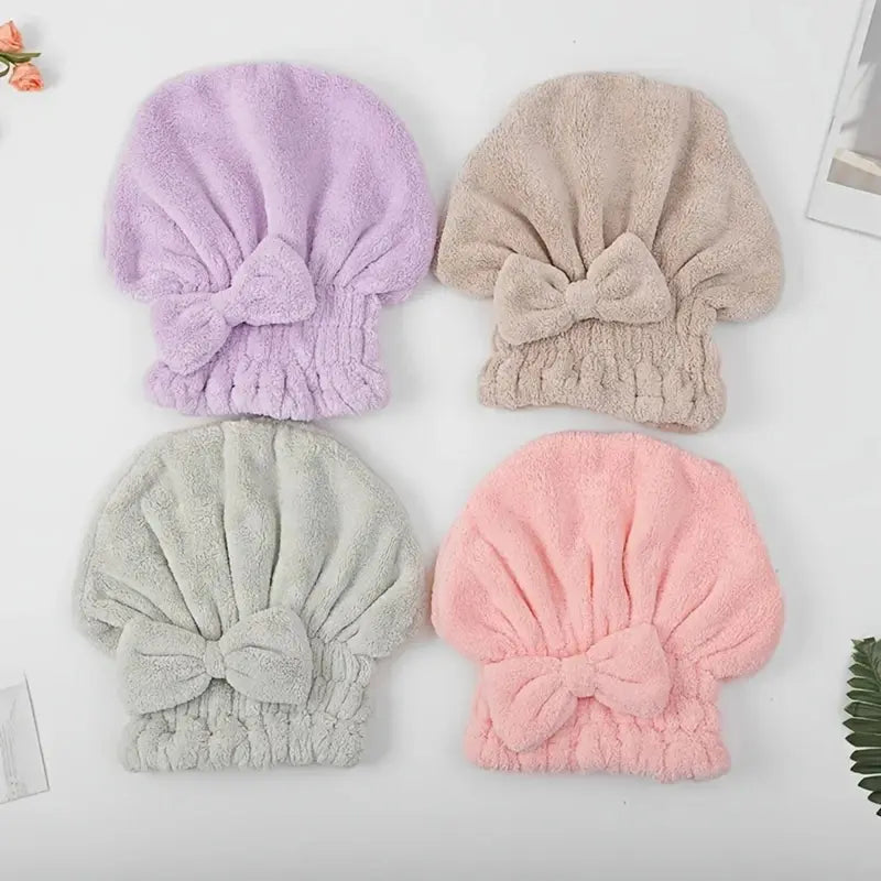 Women's Bow Decor Shower Cap & Hair Drying Cap Set – 2-Piece/4-Piece