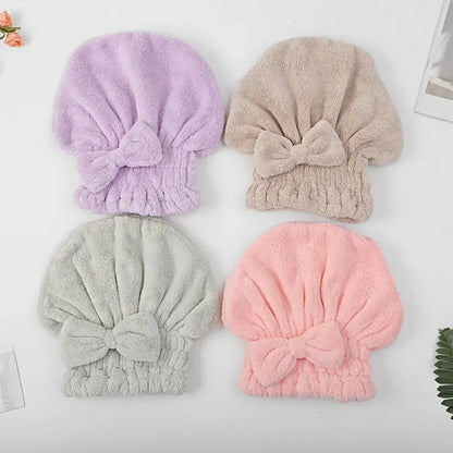 Women's Bow Decor Shower Cap & Hair Drying Cap Set – 2-Piece/4-Piece