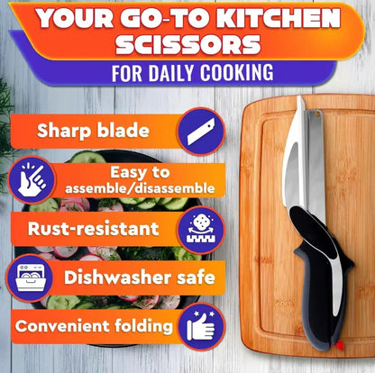 2-in-1 Kitchen Scissors with Cutting Board – Stainless Steel Blade & Safety Lock