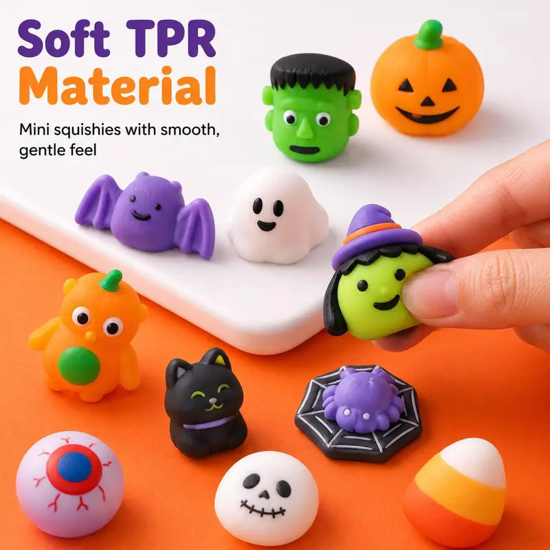 Halloween Mochi Squishies - Mini Spooky Party Favors, Trick-or-Treat Bag Fillers & Classroom Prizes