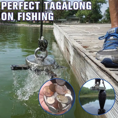 Fishing magnet dimensions - 2.36in diameter, 0.47in thick, 1.85in total height with eyebolt