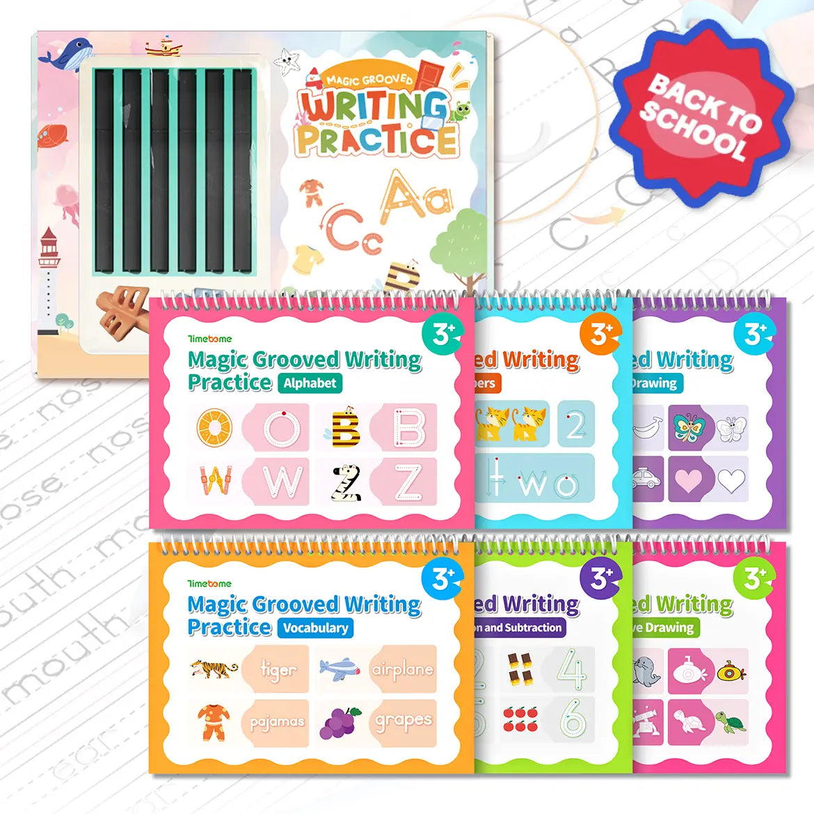 TIMETOME Magic Grooved Writing Practice Books for Kids 6-Book Set