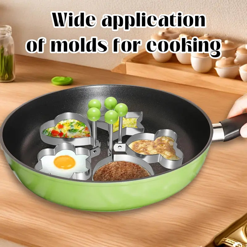 Stainless Steel Fried Egg Mold Rings 5-Piece Set with Anti-Scald Handle