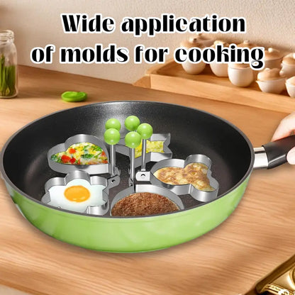 Stainless Steel Fried Egg Mold Rings 5-Piece Set with Anti-Scald Handle