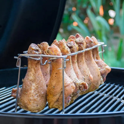 Metal Chicken Drumstick Rack, Multi-Grid Non-Stick Grill Rack, Dishwasher-Safe BBQ Accessory for Camping and Outdoor Cooking