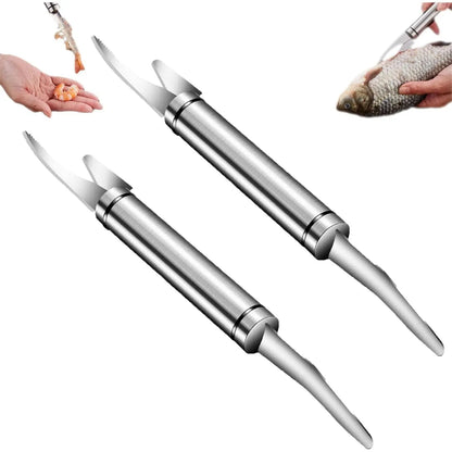 2PCS Stainless Steel 5-In-1 Seafood Utensils Set Shrimp Deveiner Peeler Fish Scale Remover Duck Intestine Cutter Kitchen Blade Multi-use Home Cooking Seafood Cleaning Sturdy Stainless Steel Kitchen Gadget For Daily Household Seafood Prep Tool