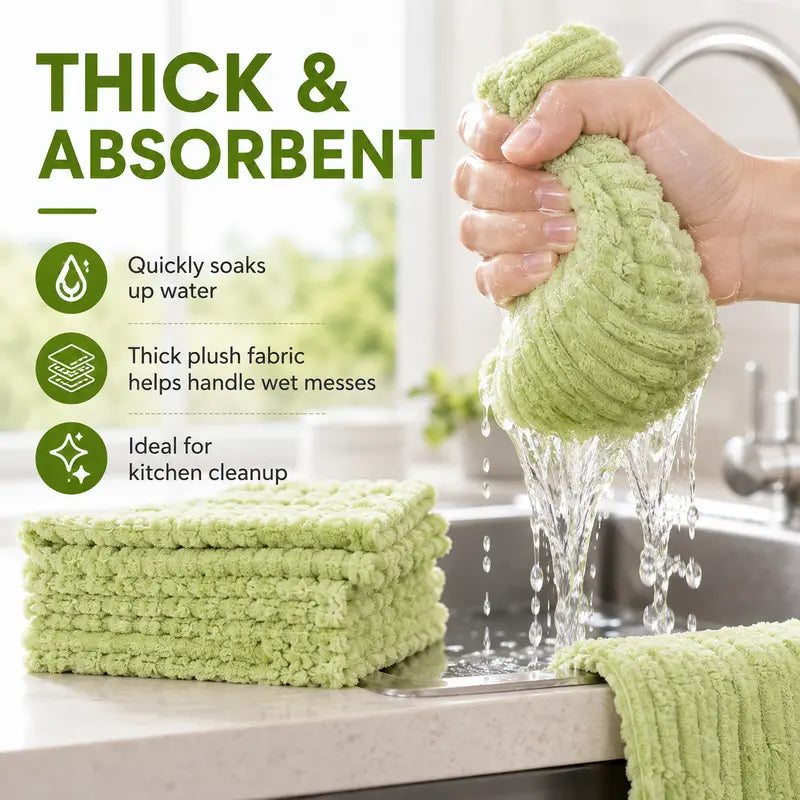 Thick and absorbent cleaning cloth - quickly soaks up water, ideal for kitchen cleanup