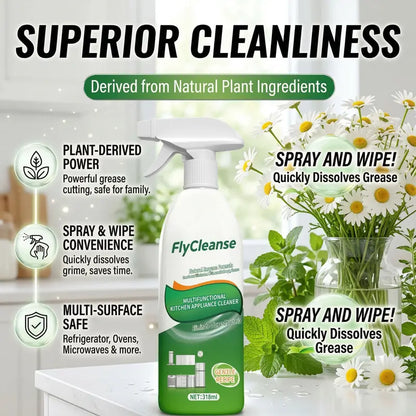 FlyCleanse Natural Enzyme Formula Kitchen Cleaning Spray - Fast-Acting Household Grease & Mold Remover Liquid, for Kitchen Stoves & Range Hoods, 318 ml Bottle, 24-Month Shelf Life, Father's Day Gift Idea