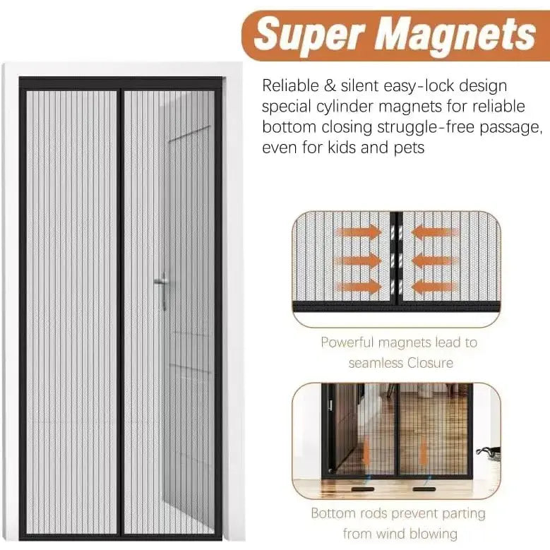 Mesh Mosquito Screen Door Curtain for Sliding Screen Doors, 72"x80" - 34 Pieces Magnets, Self-Adhesive Hook Tape, Hands-Free Easy Passage, Breathable, Portable, Easy to Clean for Balcony, Bedroom, Children's Room