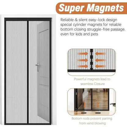 Mesh Mosquito Screen Door Curtain for Sliding Screen Doors, 72"x80" - 34 Pieces Magnets, Self-Adhesive Hook Tape, Hands-Free Easy Passage, Breathable, Portable, Easy to Clean for Balcony, Bedroom, Children's Room