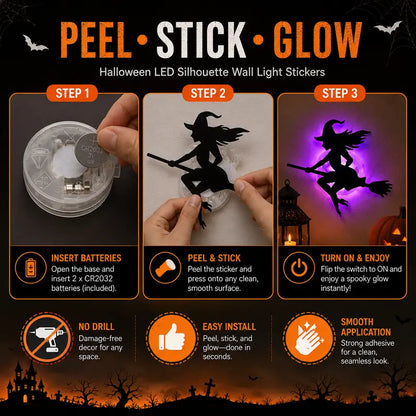Halloween LED Silhouette Wall Light Stickers - Peel & Stick Battery Powered