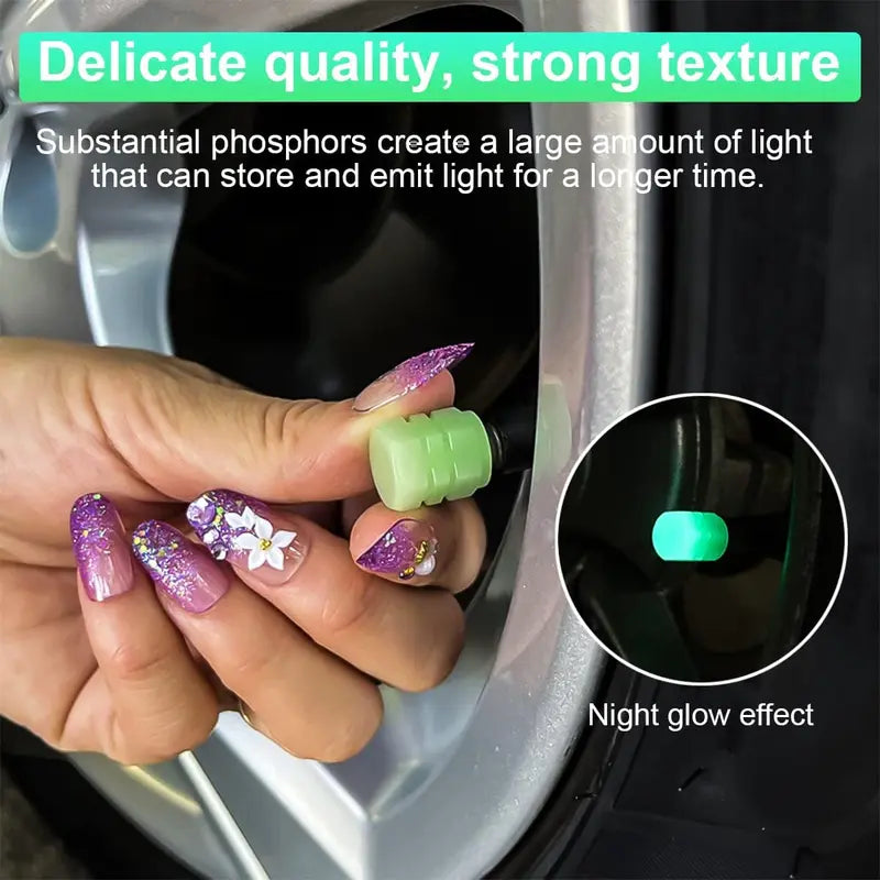 Luminous Tire Valve Stem Caps 8PCS – Glow in the Dark, Leak-Proof, Corrosion Resistant | Universal Car Truck Motorcycle Bike (Green)