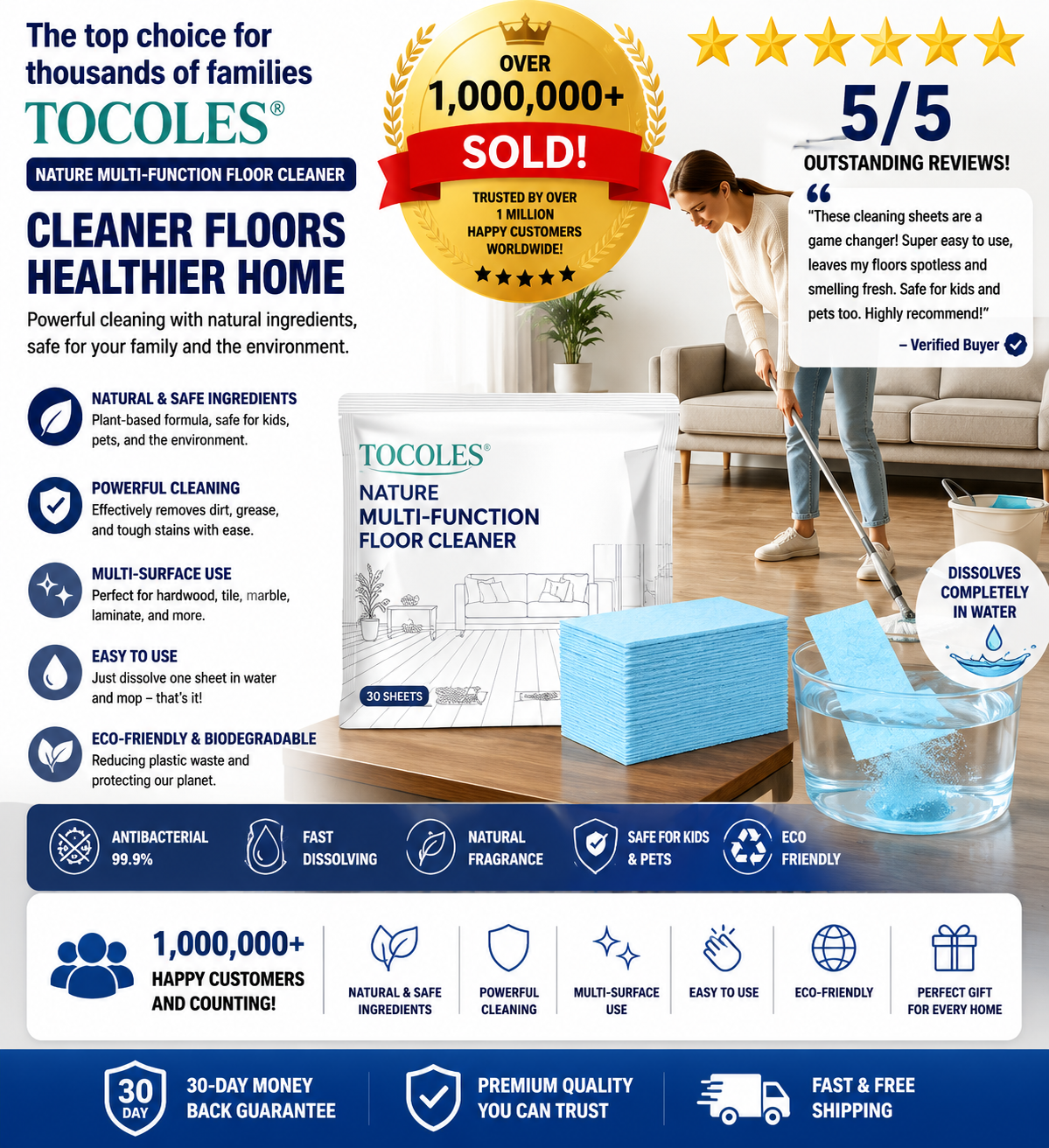 200 Piece Floor Cleaning Tablets Multi-Surface Cleaner for Hardwood Laminate Tile & RV Walls Antibacterial Deodorization Maintenance