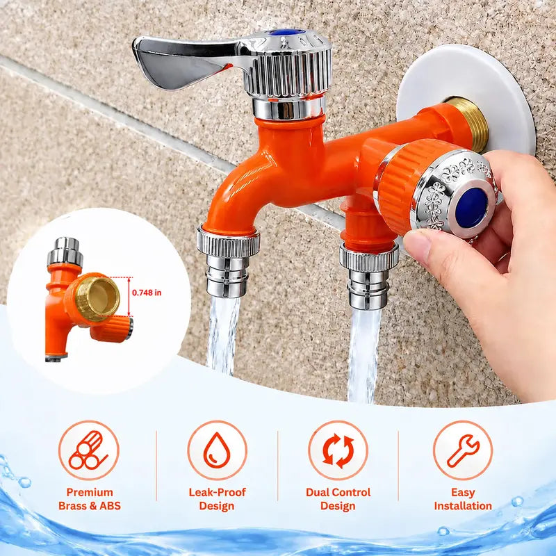 Dual-outlet washing machine faucet with two independent water outlets