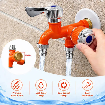 Dual-outlet washing machine faucet with two independent water outlets