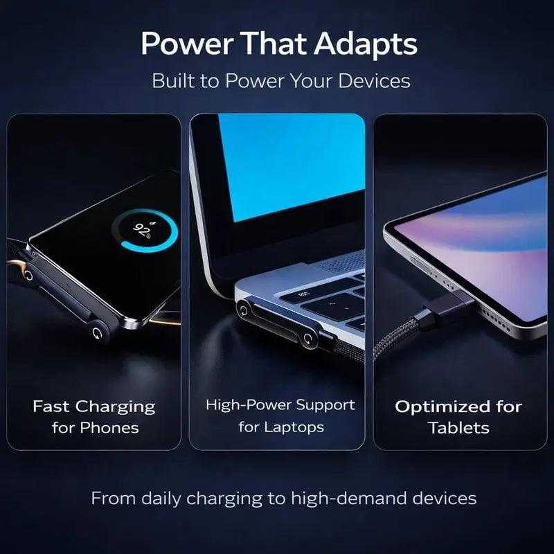Invisible Stand Type-C Charger Cable – 240W Super Fast Charging 2-in-1 Charging Cord & Foldable Phone Holder for Gaming, Office, Car Travel, Black