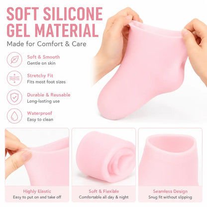 Reusable Silicone Foot Care Socks – Moisturizing Heel Mask Socks for Dry Cracked Feet, Soft Gel Foot Covers, Home Spa Pedicure Treatment