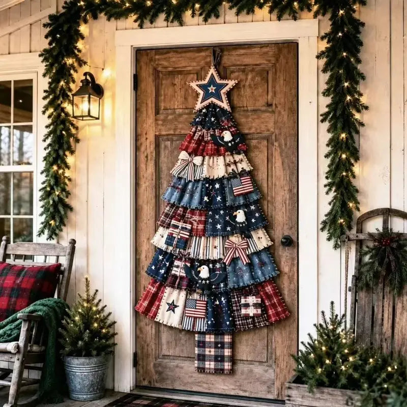 DIY Fabric Christmas Tree Door Hanging Kit - Layered Patchwork Holiday Wall Decor for Front Door, Porch & Home