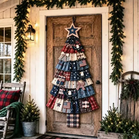 DIY Fabric Christmas Tree Door Hanging Kit - Layered Patchwork Holiday Wall Decor for Front Door, Porch & Home