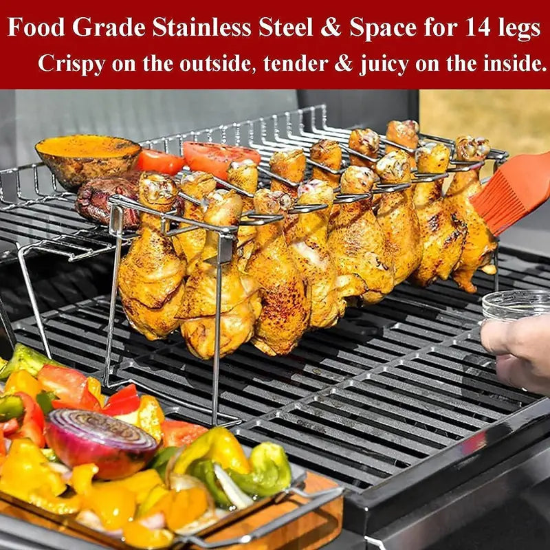 Metal Chicken Drumstick Rack, Multi-Grid Non-Stick Grill Rack, Dishwasher-Safe BBQ Accessory for Camping and Outdoor Cooking