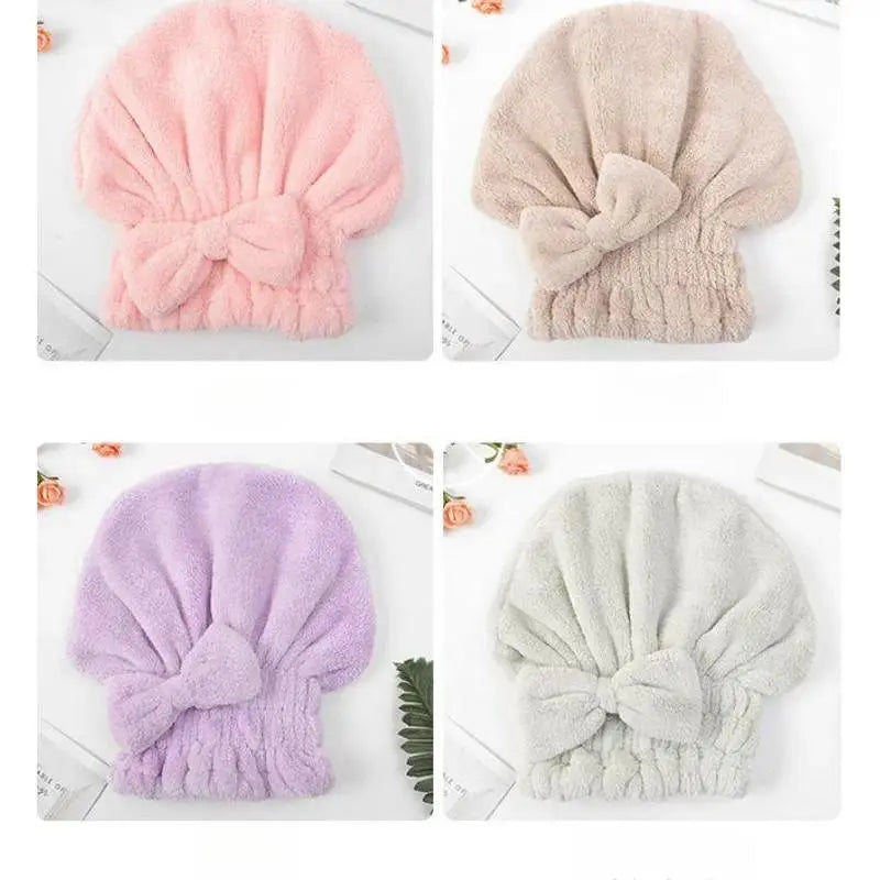 Women's Bow Decor Shower Cap & Hair Drying Cap Set – 2-Piece/4-Piece