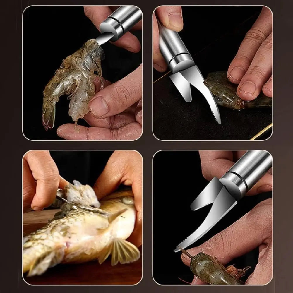 2PCS Stainless Steel 5-In-1 Seafood Utensils Set Shrimp Deveiner Peeler Fish Scale Remover Duck Intestine Cutter Kitchen Blade Multi-use Home Cooking Seafood Cleaning Sturdy Stainless Steel Kitchen Gadget For Daily Household Seafood Prep Tool