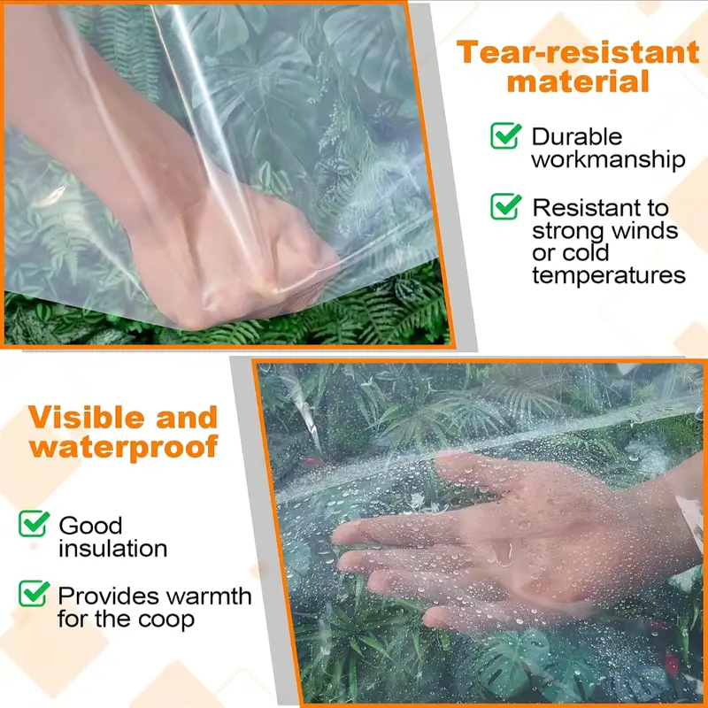 Close-up of transparent tarp material resisting water