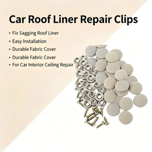 Fabric-covered car roof headliner repair buttons with washers and screws