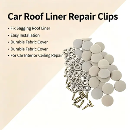 Fabric-covered car roof headliner repair buttons with washers and screws